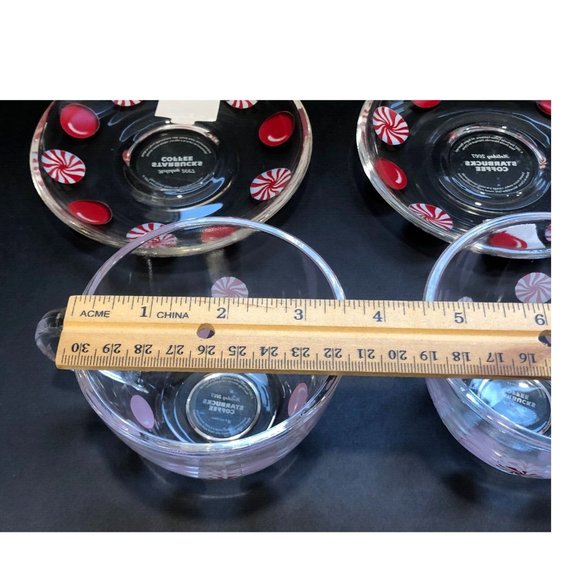 Starbucks Holiday 2007 Peppermint Candy Clear Coffee Mug Set With Saucers - Picture 13 of 16